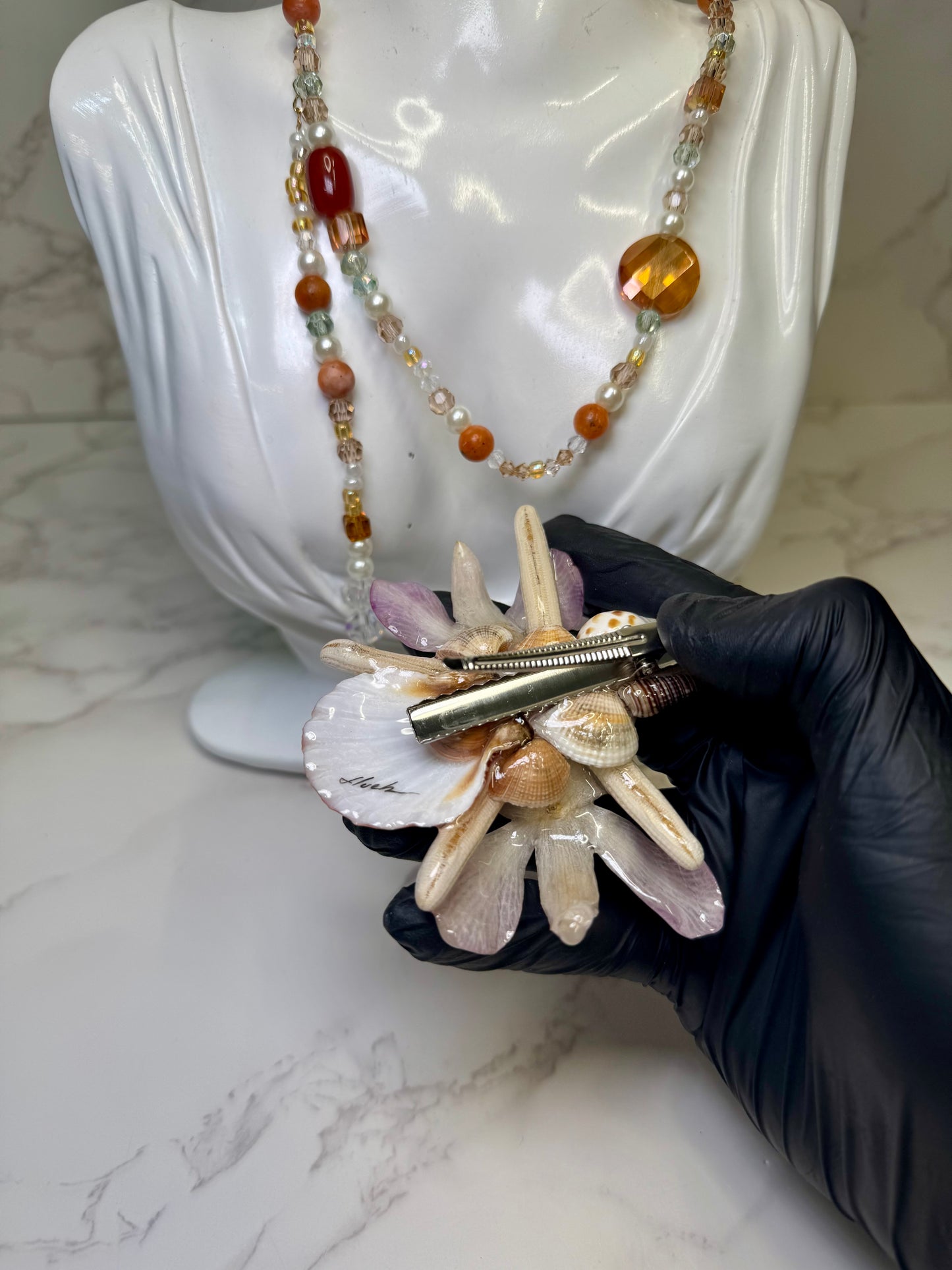 Victoria Real Starfish & Preserved Flower Necklace | Convertible Hair Clip | Handmade Ocean & Botanical Jewelry