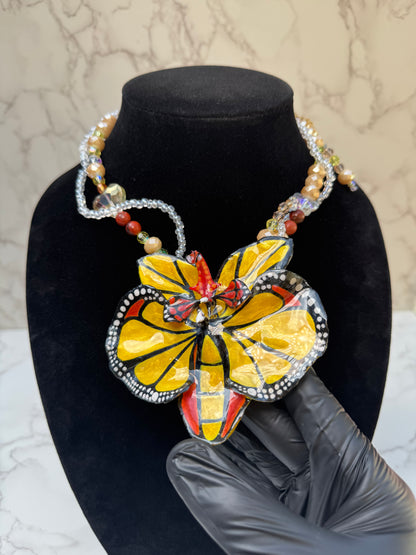 Whisper of Wings Real Orchid Butterfly Necklace | Hand Painted Flower Jewelry | Botanical Resin Art Pendant