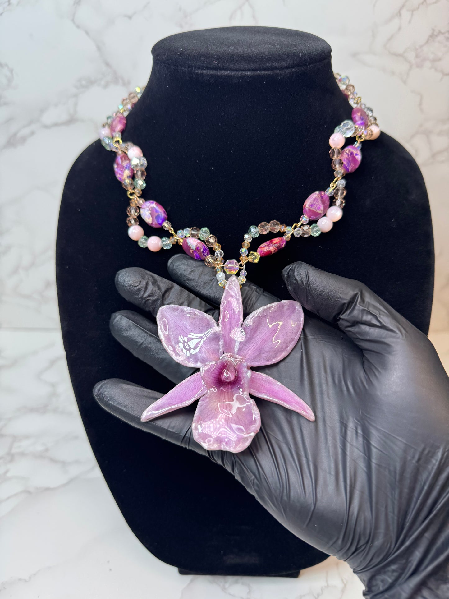 Talia Purple Real Cattleya Orchid Necklace | Handmade Flower Jewelry | Botanical Statement Pendant