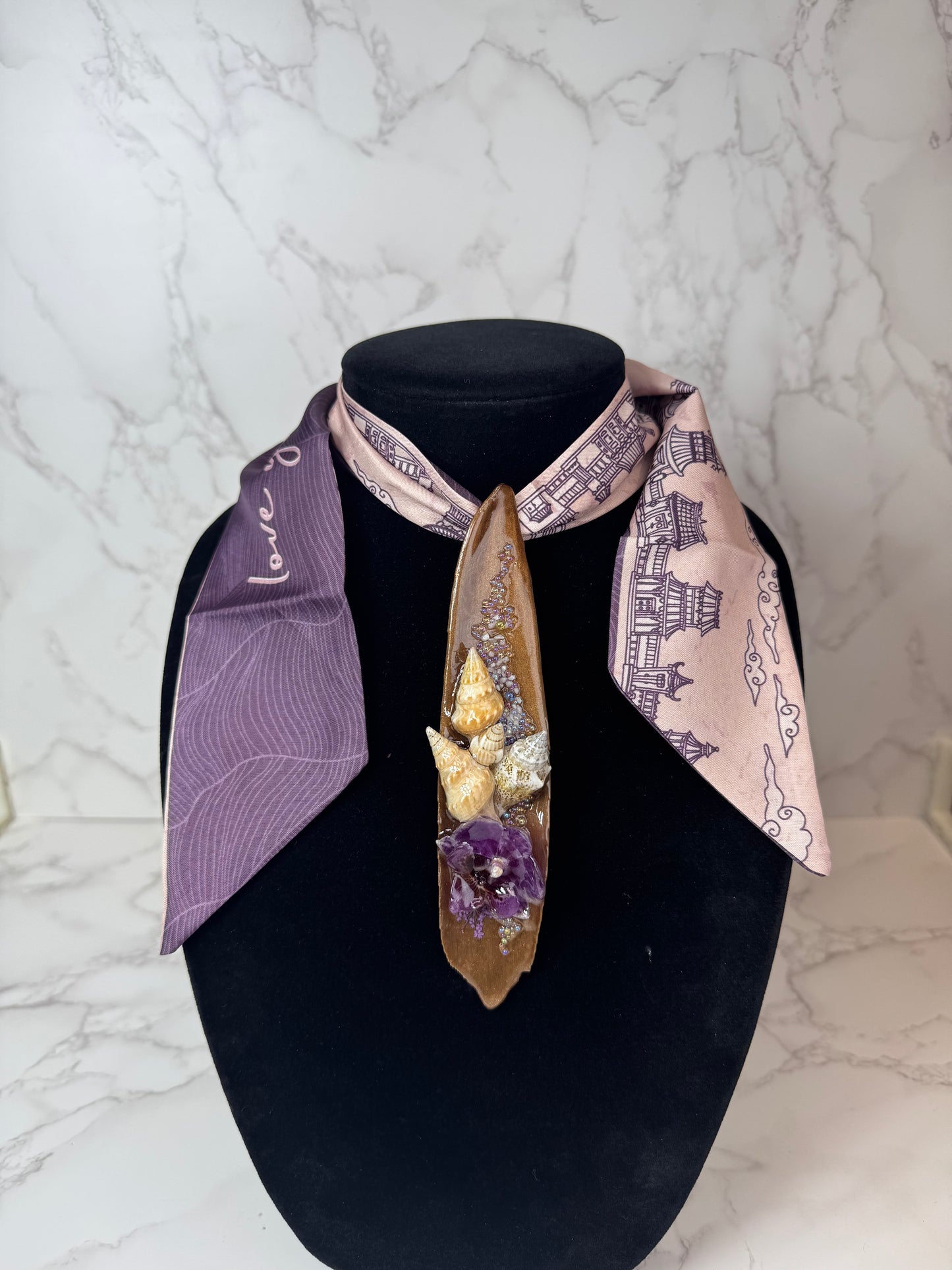 3 Natural green Leaf Preserved in resin with flowers with Beautiful Scarf & leather necklace