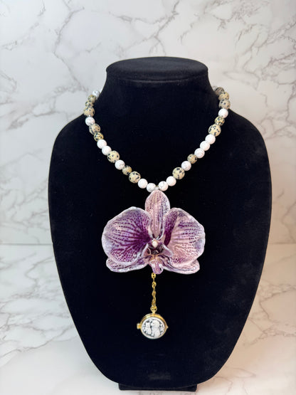 Isabella Purple Real Orchid Necklace | Handmade Flower Jewelry | Botanical Statement Pendant