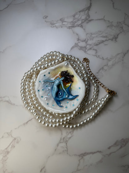 January Blue Mermaid Sea Shell Necklace – Mermaid in Shell with UV Resin