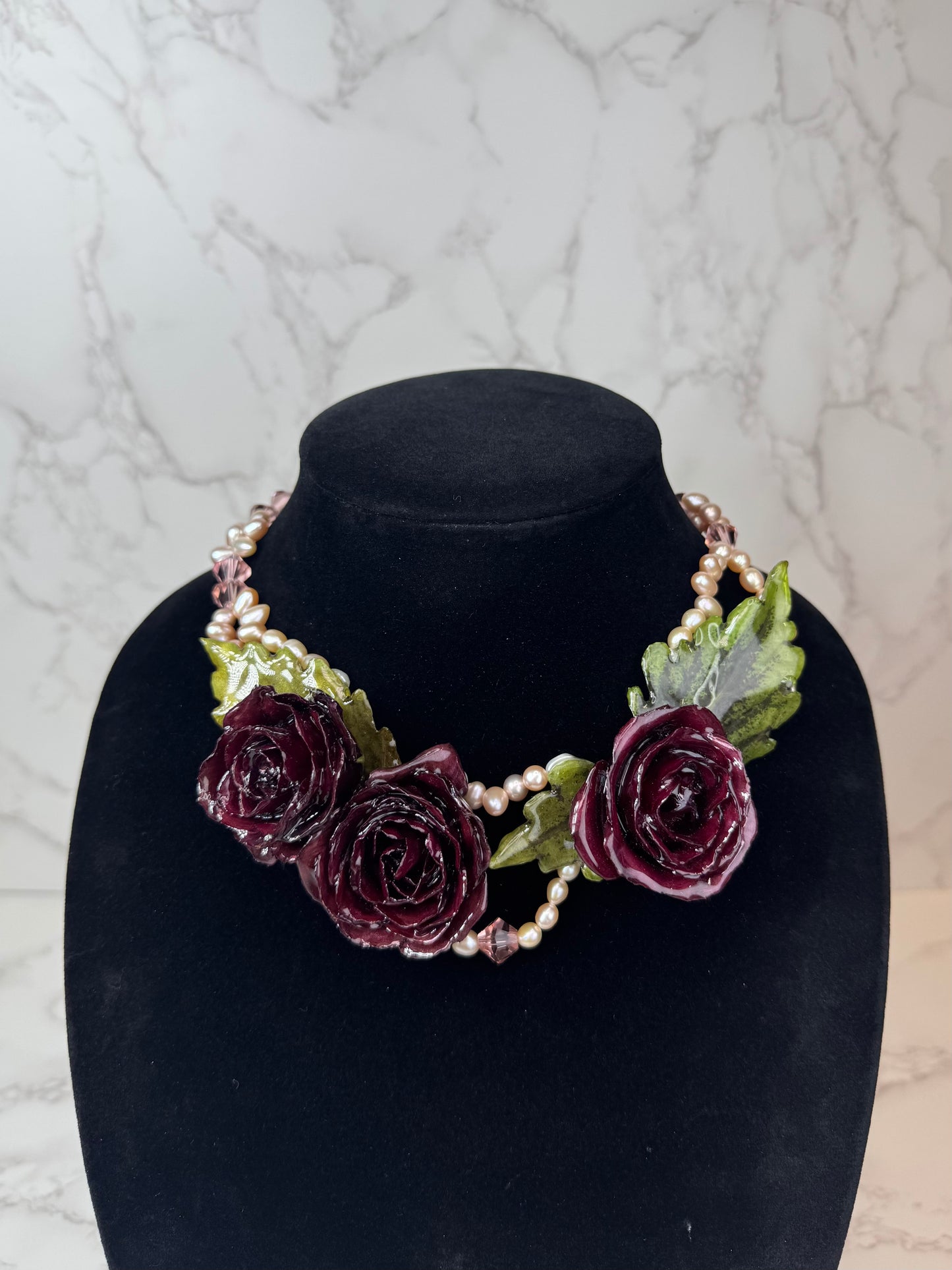 4 Isabella Eternal Rose – Real Red Rose in UV Resin & Freshwater Pearl Necklace | Handmade Floral Jewelry | Made in USA