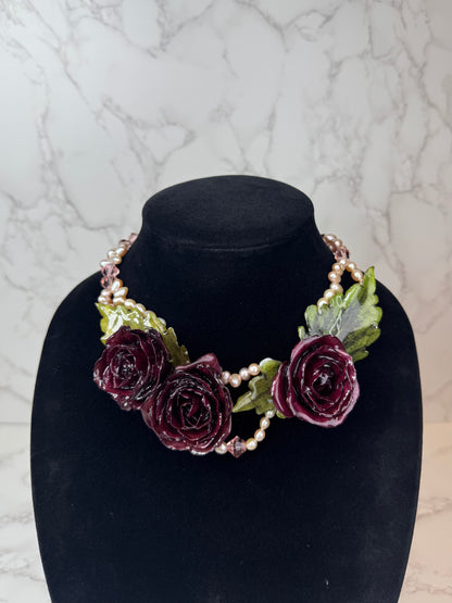 4 Isabella Eternal Rose – Real Red Rose in UV Resin & Freshwater Pearl Necklace | Handmade Floral Jewelry | Made in USA