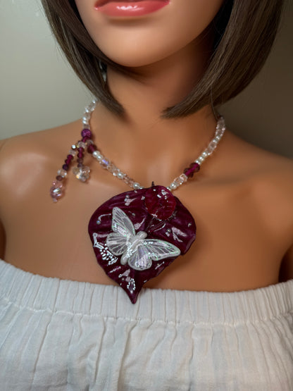 Medium Real Poinsettia Leaf Butterfly Necklace | Handmade Botanical Jewelry | Preserved Nature Art