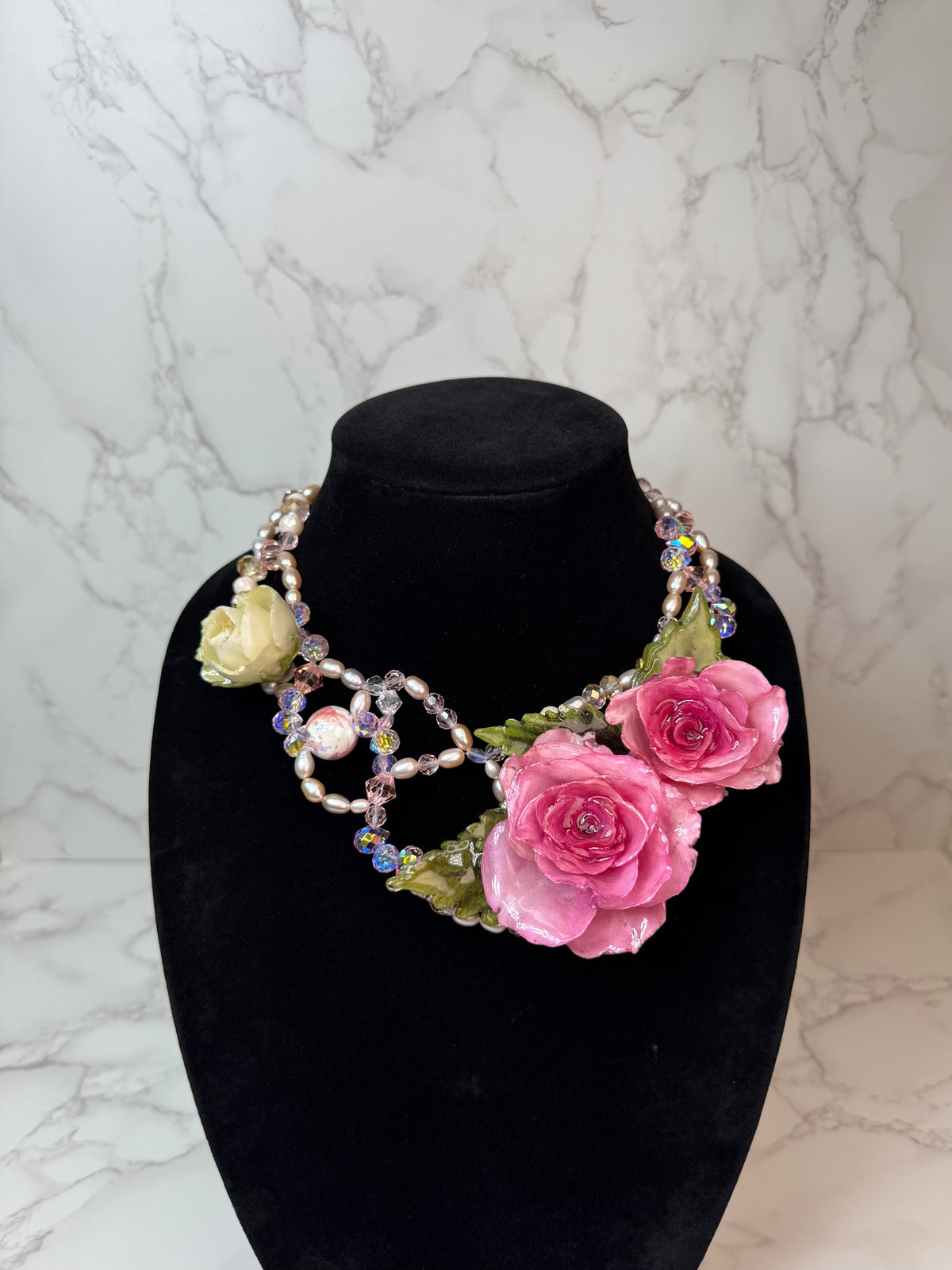 Love Eternal Rose – Real pink Roses in UV Resin & Freshwater Pearl Necklace | Handmade Floral Jewelry | Made in USA