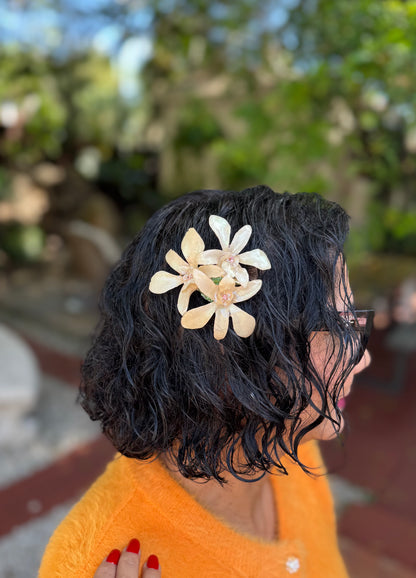 Blushing Ivory Trinity Orchids Triple Mini Orchid Flower Jewelry – Necklace, Hair Clip & Brooch | Handmade Floral Jewelry