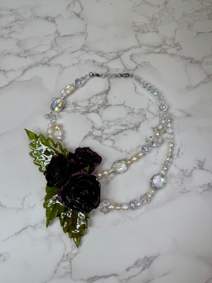 3 Aurora Eternal Rose – Real Red Rose in UV Resin & Freshwater Pearl Necklace | Handmade Floral Jewelry | Made in USA