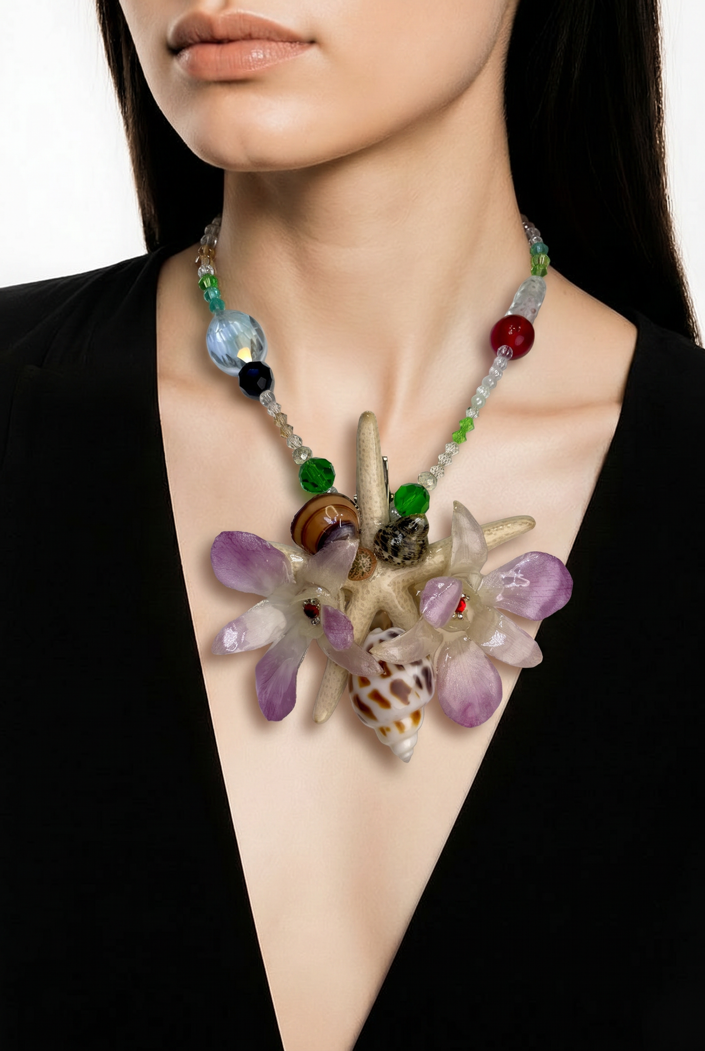 Elena Real Starfish & Preserved Flower Necklace | Convertible Hair Clip | Handmade Ocean & Botanical Jewelry