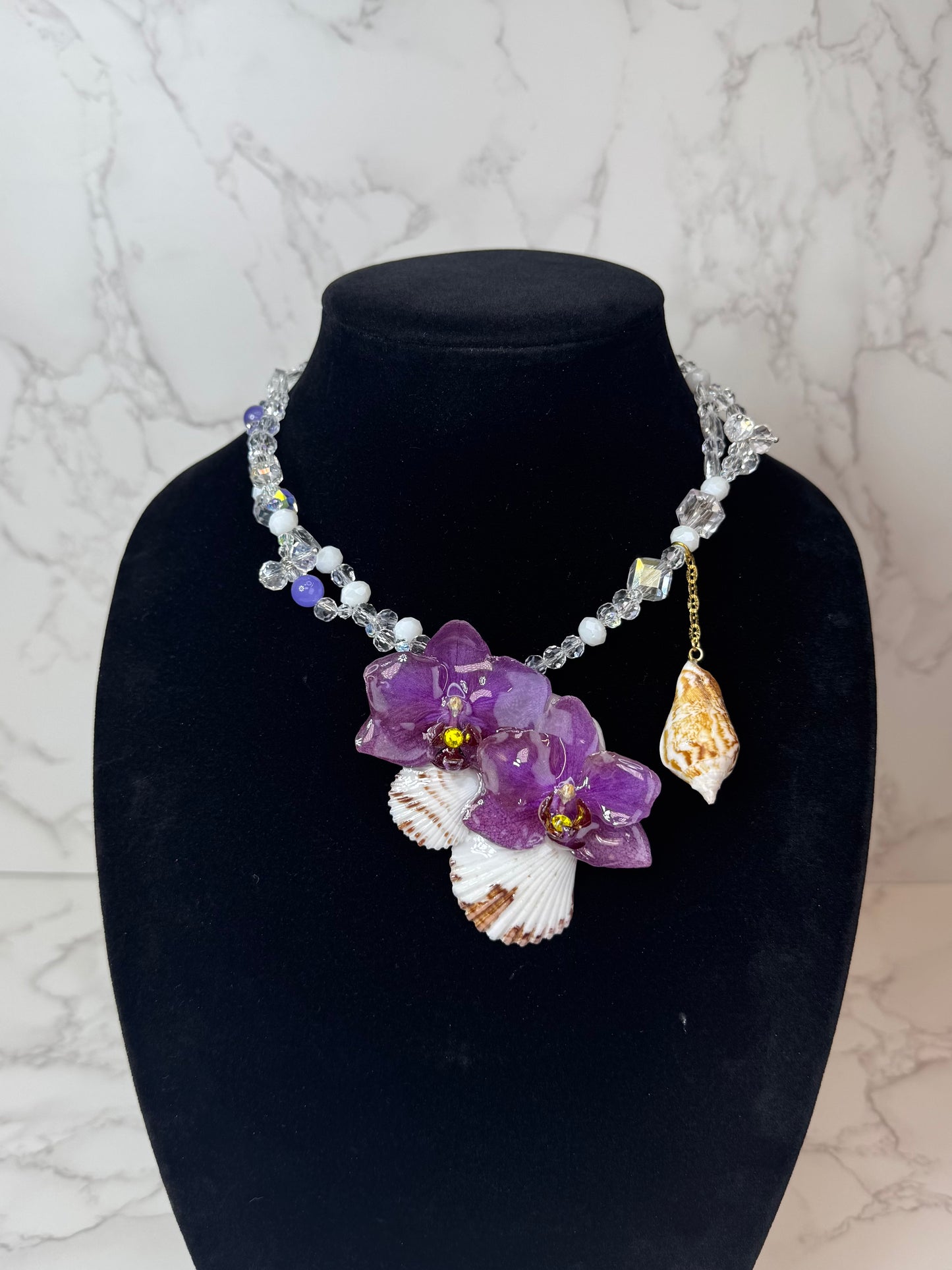 Double Purple Orchid Necklace - Real Orchid Necklace – Natural Flower Preserved in Resin