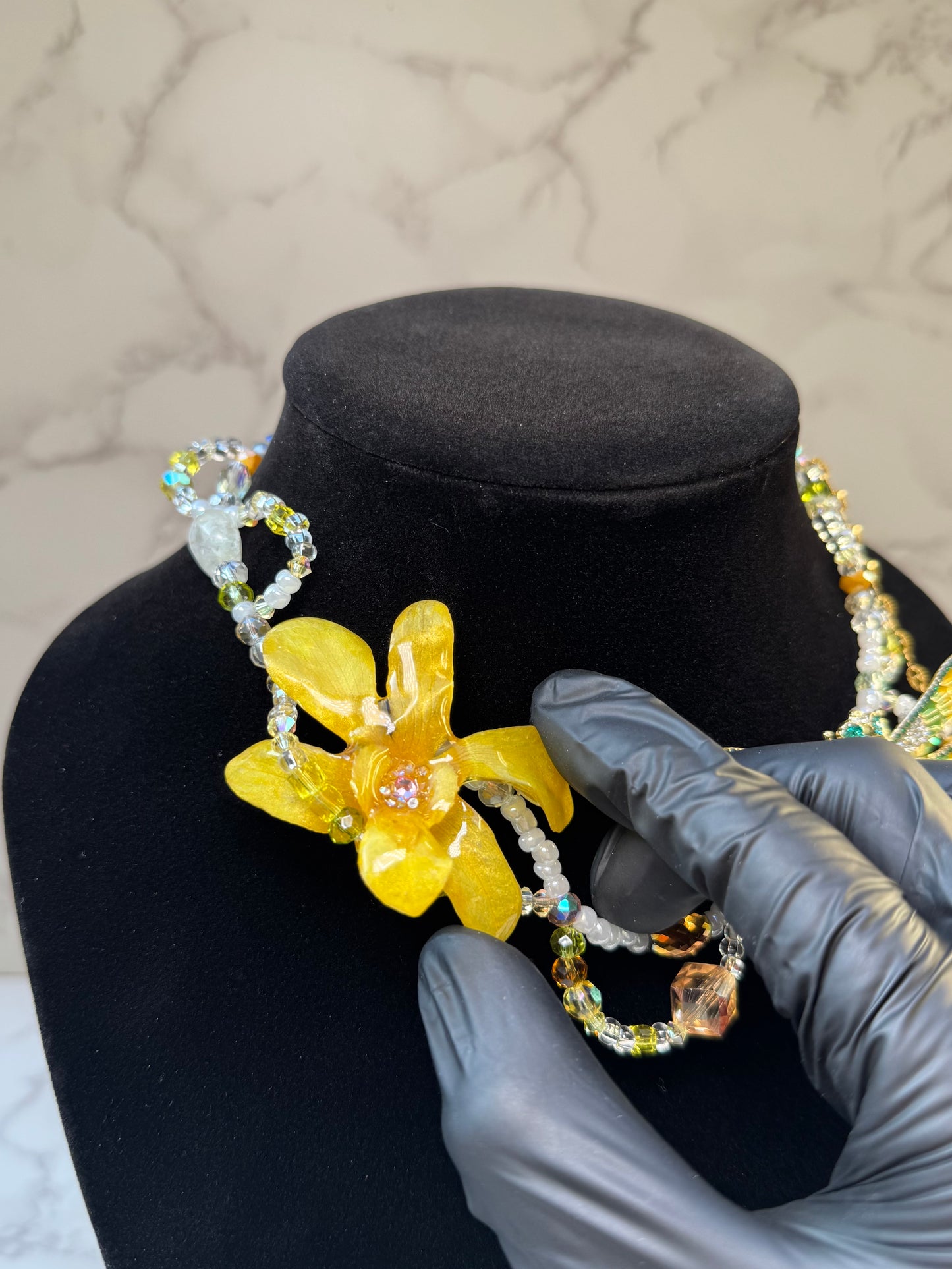 Golden Orchid Dragonfly Necklace