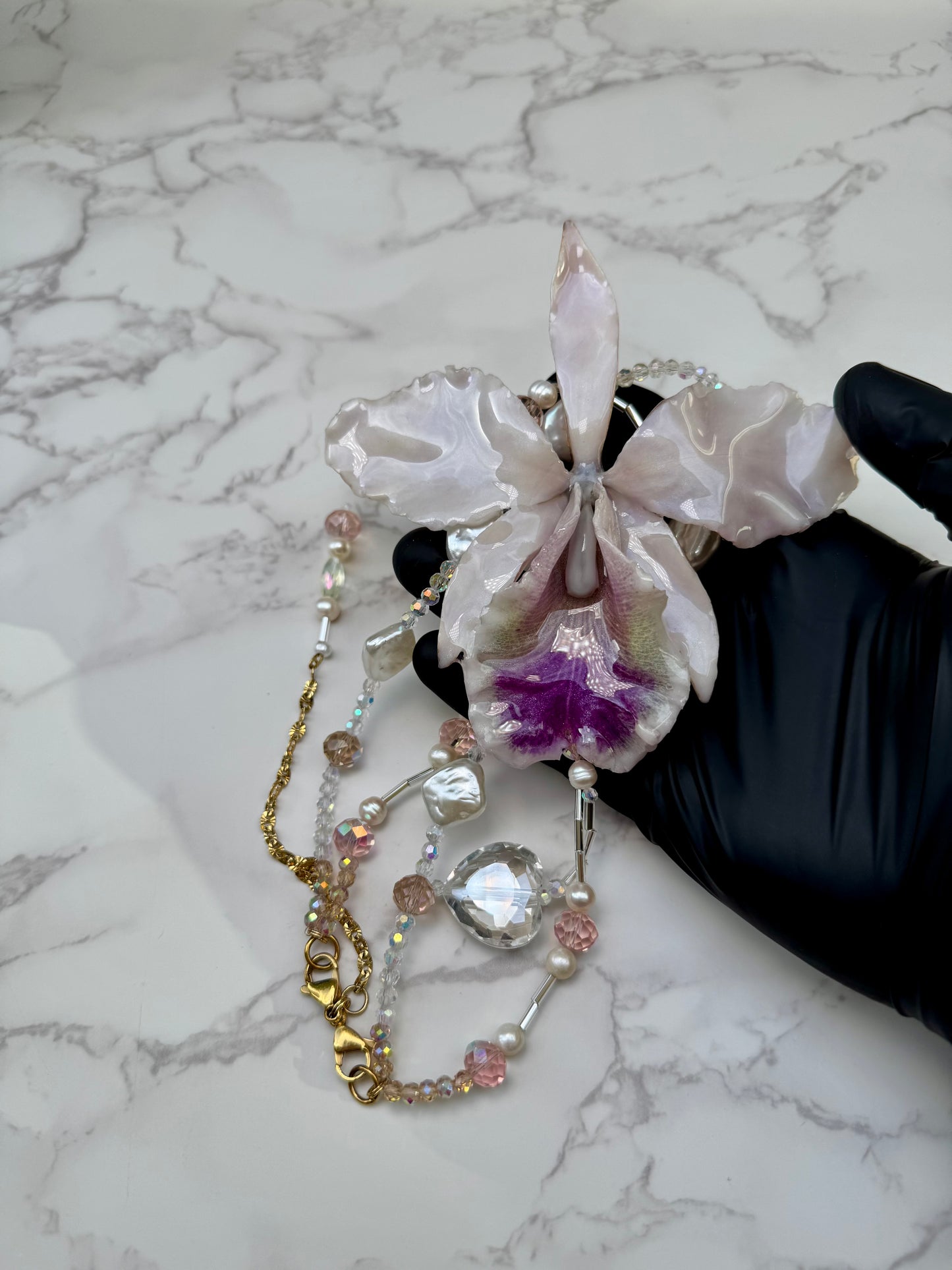 Ivory Cattleya Pearl Necklace