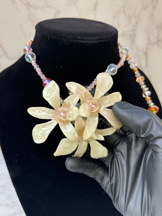 Blushing Ivory Trinity Orchids Triple Mini Orchid Flower Jewelry – Necklace, Hair Clip & Brooch | Handmade Floral Jewelry