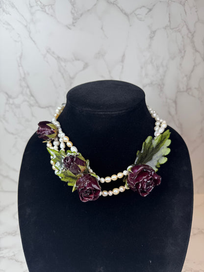 5 Valentina Eternal Rose – Real Red Rose in UV Resin & Freshwater Pearl Necklace | Handmade Floral Jewelry