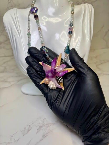 Amelia Real Starfish & Preserved Flower Necklace | Convertible Hair Clip | Handmade Ocean & Botanical Jewelry