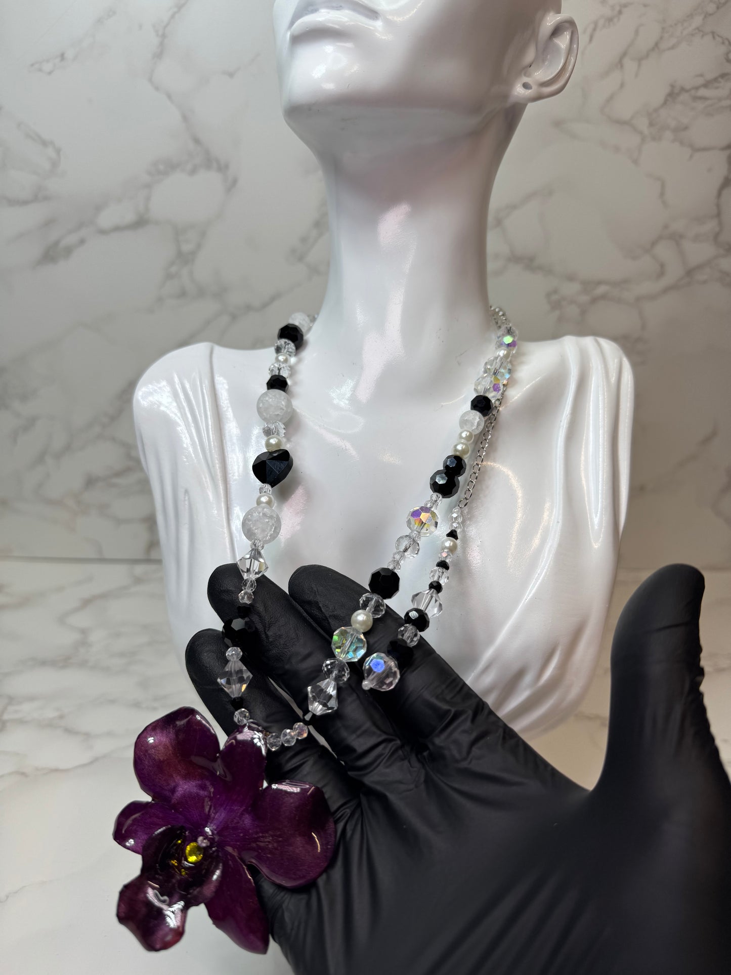Night Handmade Real Mini Dark Red Orchid Necklace | Resin Flower Jewelry | Made in USA)
