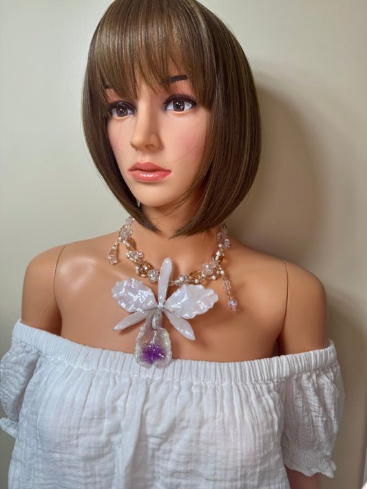 Real Cattleya Orchid Necklace | Handmade Flower Jewelry | Botanical Statement Pendant