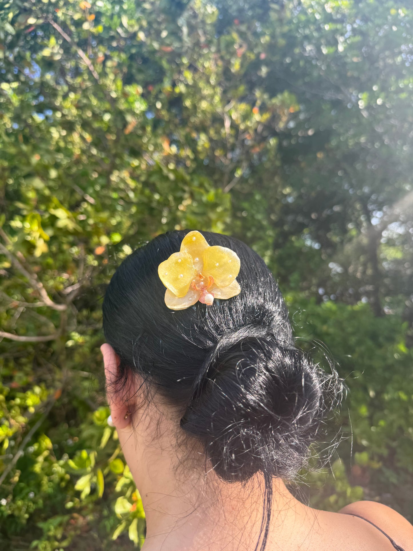 Golden Orchid Pearl Hairpin