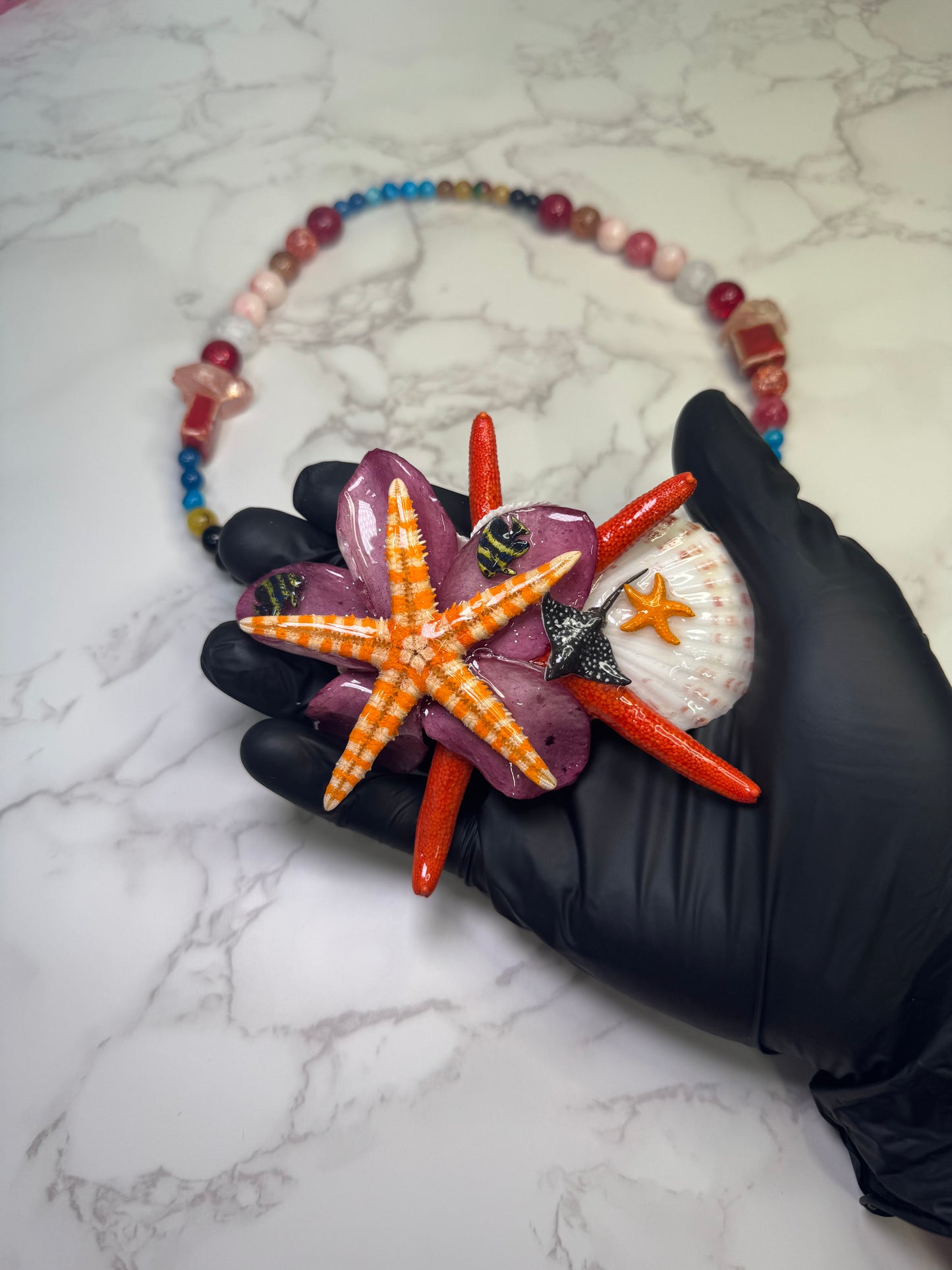 Pomegranate Flower & Ocean Life Necklace