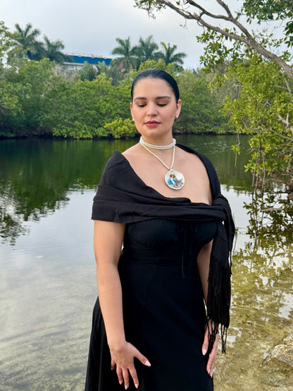 Notos Mermaid Sea Shell Necklace  – Mermaid in Shell with UV Resin Red Hair Mermaid Shell Pendant – Crystal Beaded Handmade Jewelry