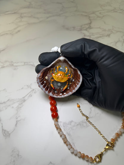 Yellow Crab Shell Necklace - Encapsulated in Real Shell with UV Resin