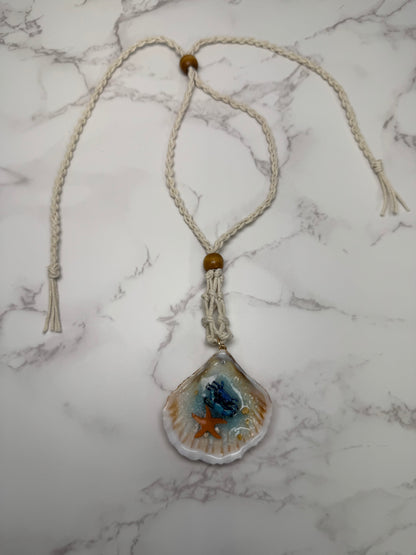 Mini Blue Sand Crab with Starfish Handmade Mini Sand Crab Necklace Encapsulated in Real Shell with UV Resin
