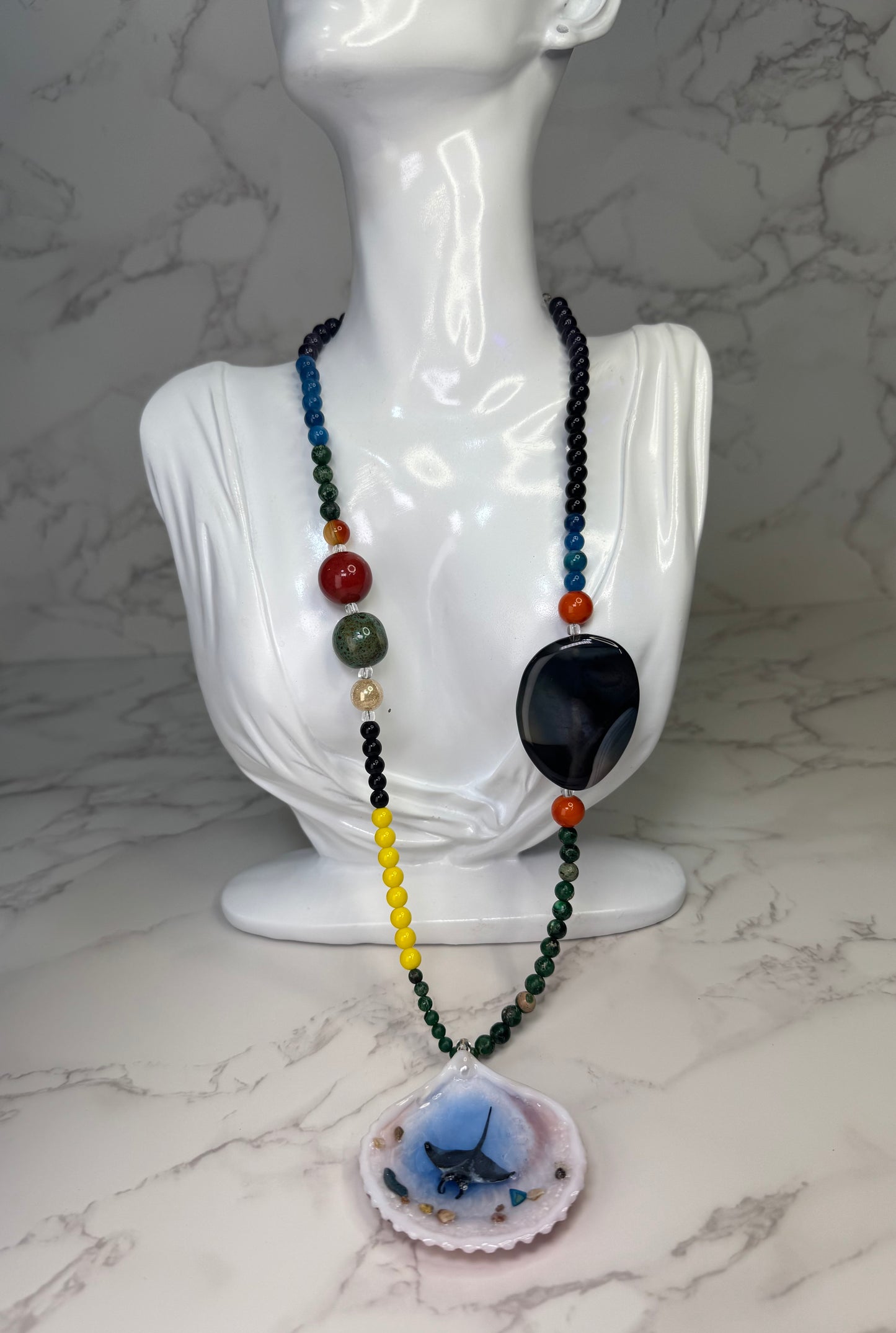 Tiny Manta Ray  Shell Necklace - Encapsulated in Real Shell with UV Resin