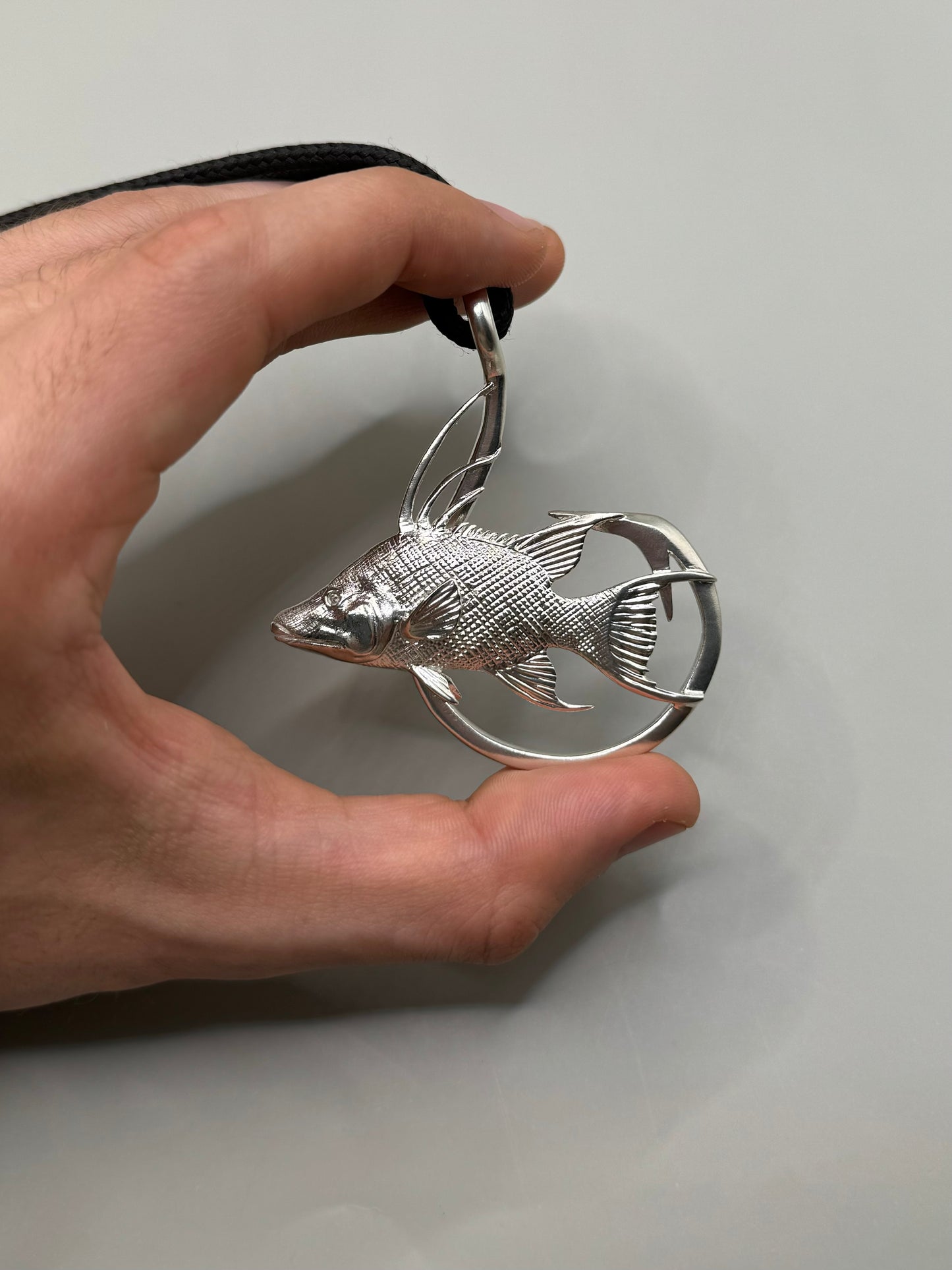 Giant Hogfish And Hook Necklace, 925 Sterling Silver