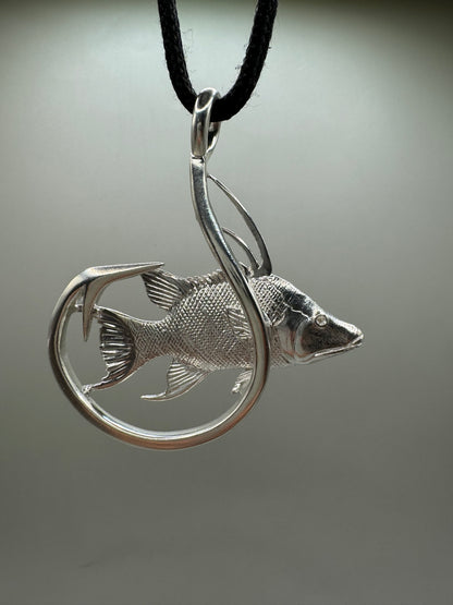 Giant Hogfish And Hook Necklace, 925 Sterling Silver