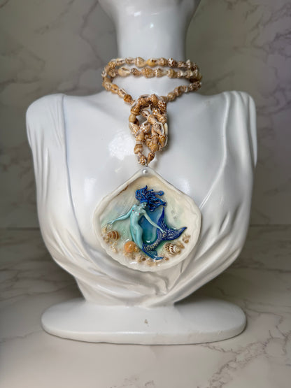 April All Blue Mermaid Sea Shell Necklace – Mermaid in Shell with UV Resin