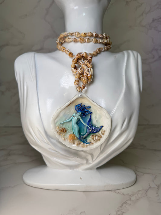 April All Blue Mermaid Sea Shell Necklace – Mermaid in Shell with UV Resin