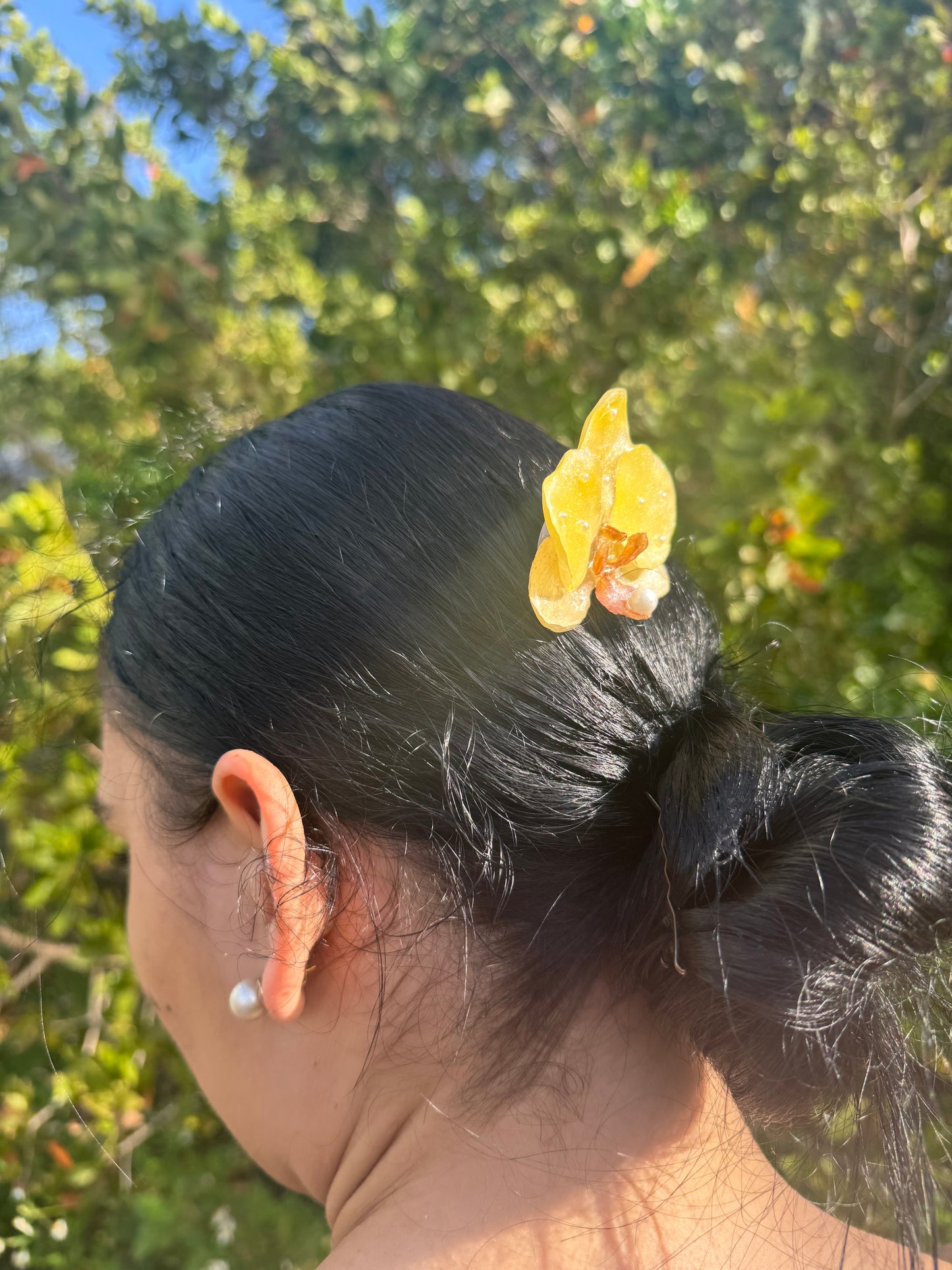 Golden Orchid Pearl Hairpin