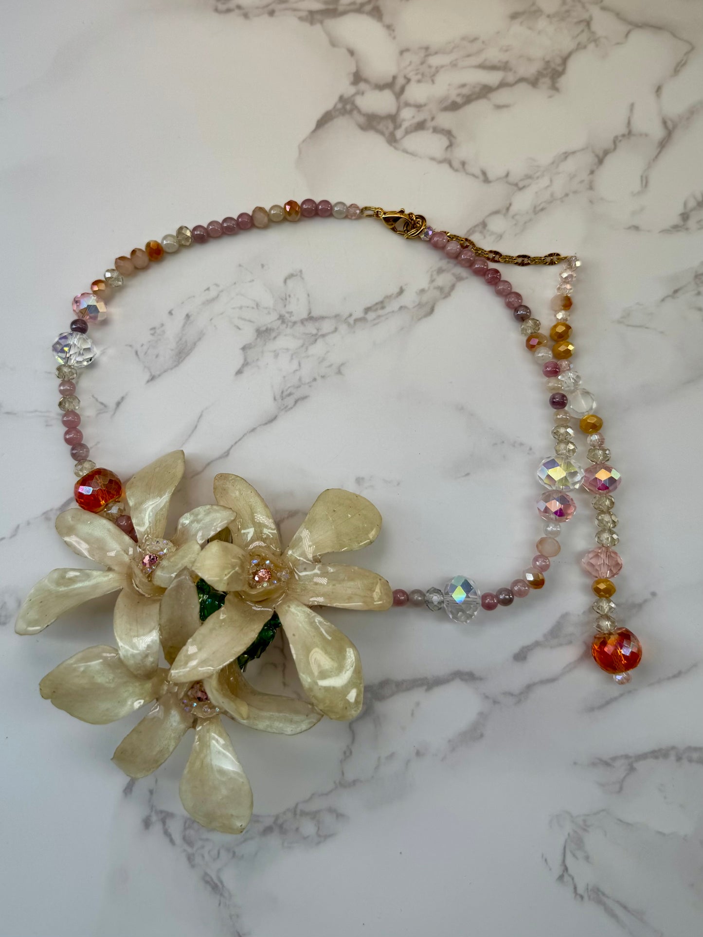 Blushing Ivory Trinity Orchids Triple Mini Orchid Flower Jewelry – Necklace, Hair Clip & Brooch | Handmade Floral Jewelry