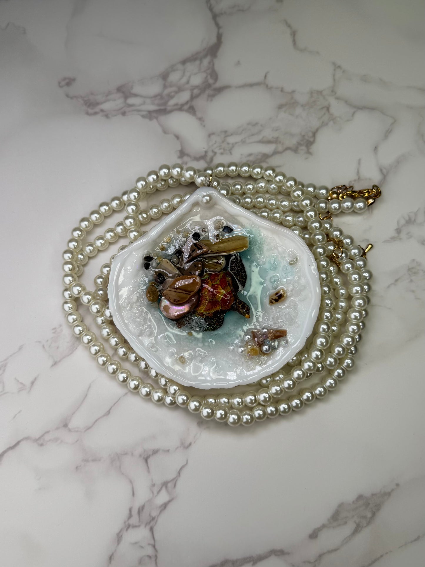 Turtle On Reefs Shell Necklace - Encapsulated in Real Shell with UV Resin