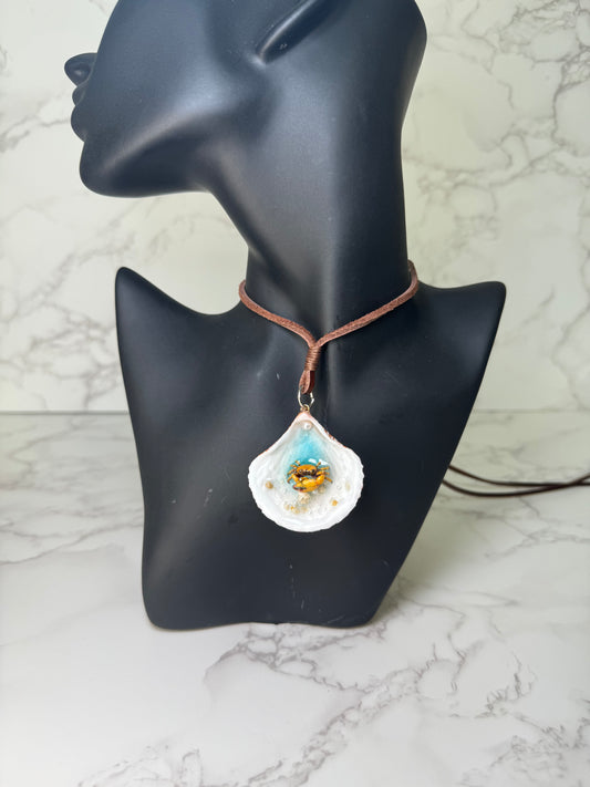 Small Yellow Crab Shell Necklace - Encapsulated in Real Shell with UV Resin