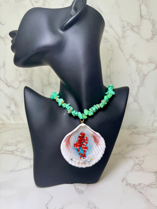 Cute Couple Seahorse Necklace Resin‑Encased Shell Collection Shell Necklaces, Epoxy Resin Necklace