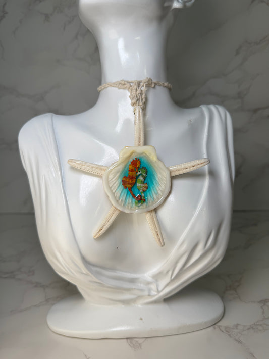 Starfish & Seahorses Ocean Pendant – Real Shell Encapsulated in UV Resin