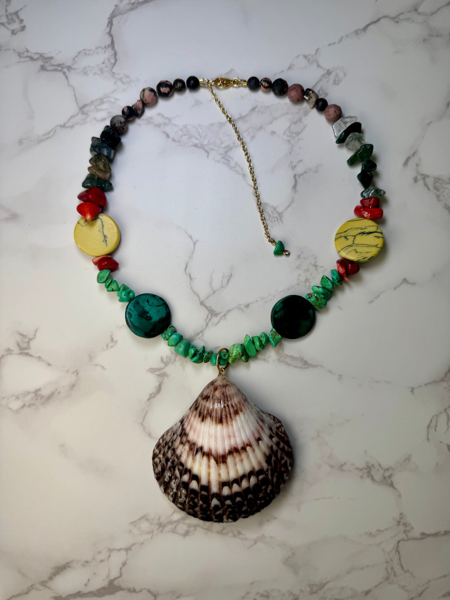 Yellow Crab Handmade Yellow and Orange Crab Necklace Encapsulated in Real Shell with UV Resin on Natural Stone Beads