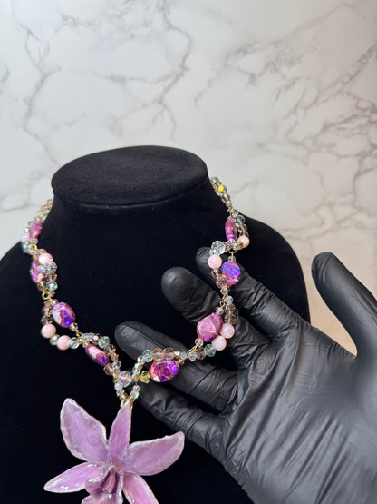 Talia Purple Real Cattleya Orchid Necklace | Handmade Flower Jewelry | Botanical Statement Pendant