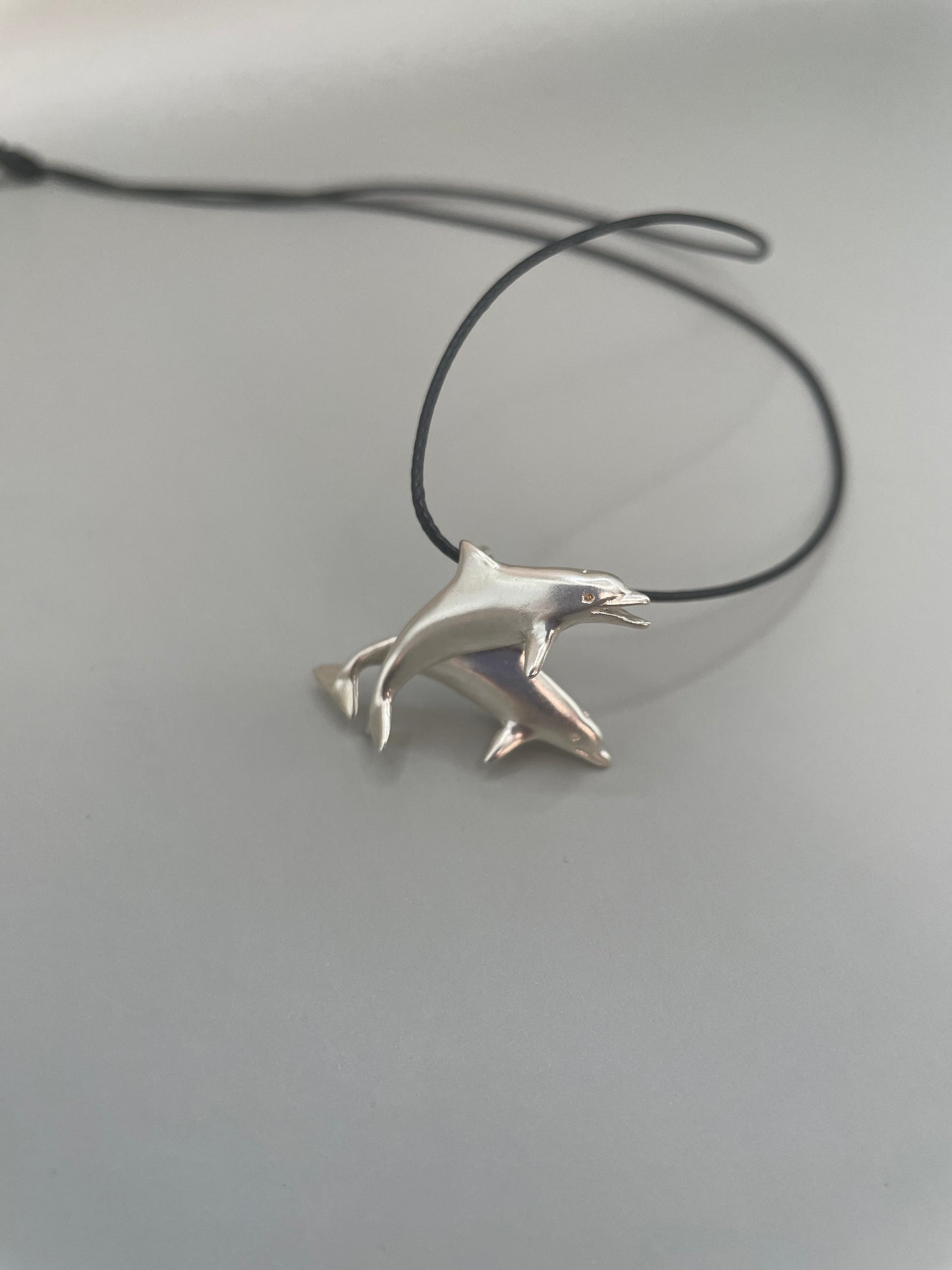 Two Swimming Dolphins Necklace – Elegant 925 Sterling Silver Pendant, Featuring Dolphins in Motion, Perfect for Ocean and Marine Life Lovers, Unique Handmade Jewelry for Sea Enthusiasts, Made in USA