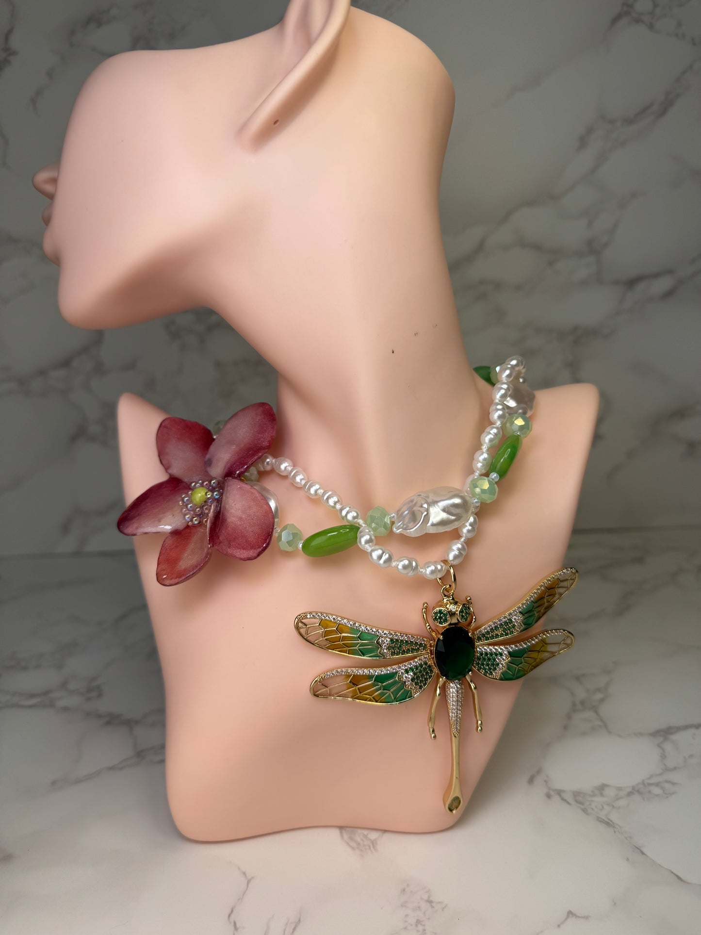 Blossom Reverie Dragonfly Red-and-pink flower centerpiece