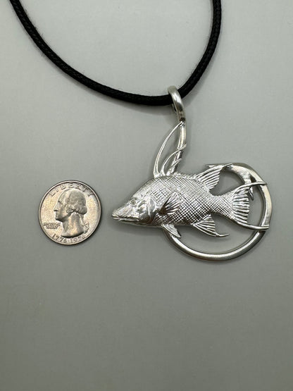 Giant Hogfish And Hook Necklace, 925 Sterling Silver