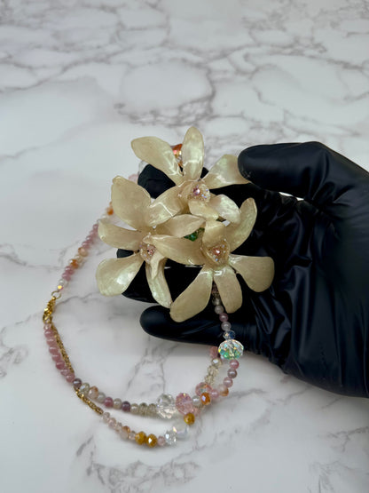 Blushing Ivory Trinity Orchids Triple Mini Orchid Flower Jewelry – Necklace, Hair Clip & Brooch | Handmade Floral Jewelry
