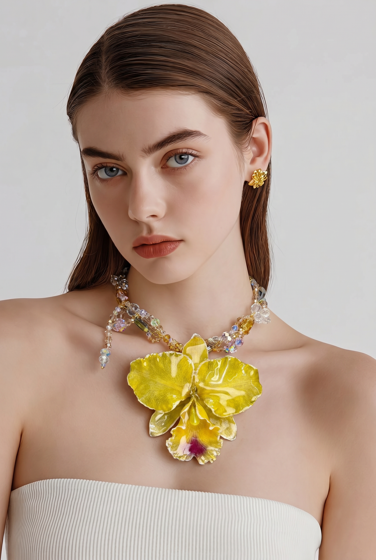 Amor Yellow Real Cattleya Orchid Necklace | Handmade Flower Jewelry | Botanical Statement Pendant