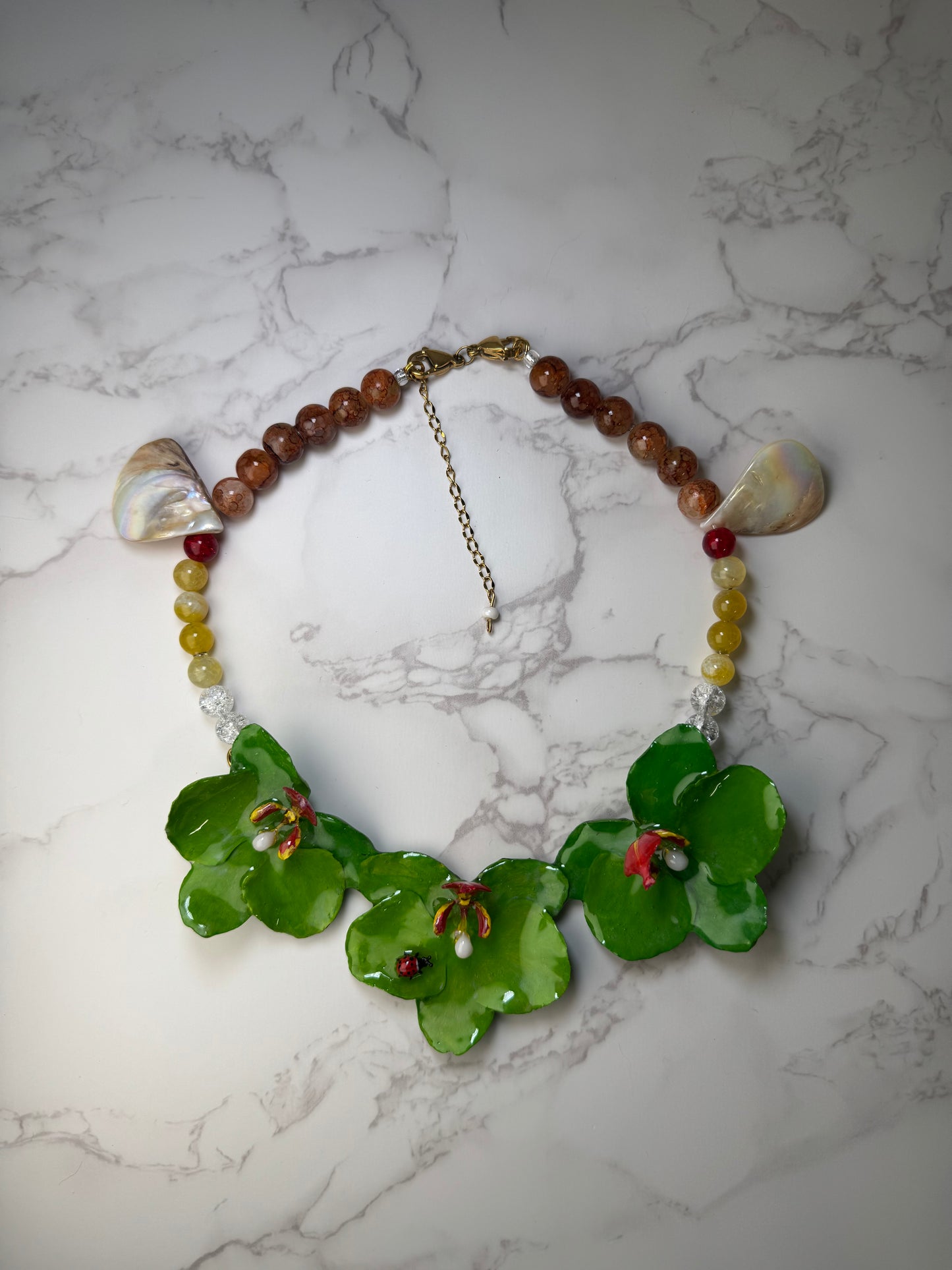 Three Green Orchids Necklace- Real Orchid Necklace – Natural Flower Preserved in Resin