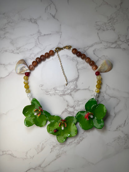 Three Green Orchids Necklace- Real Orchid Necklace – Natural Flower Preserved in Resin