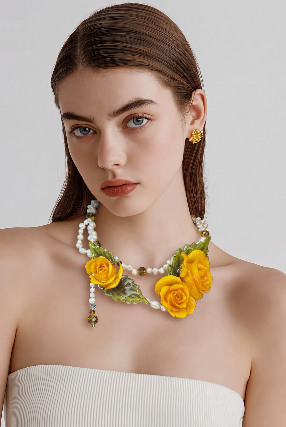 Ana Eternal Rose – Real Yellow Rose in UV Resin & Freshwater Pearl Necklace | Handmade Floral Jewelry | Made in USA