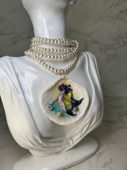 November All Purple Mermaid Sea Shell Necklace – Mermaid in Shell with UV Resin