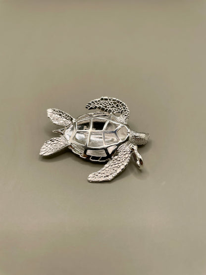 Sea Turtle Necklace, 925 Silver, 3D Pendant