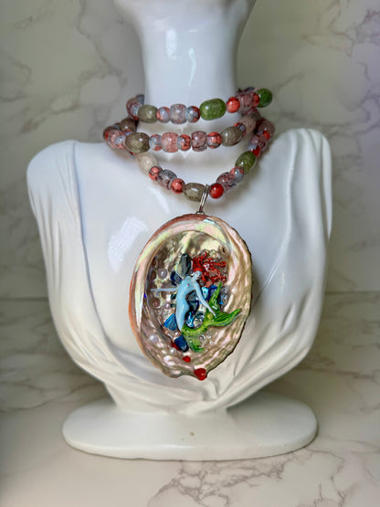 August Conch Ethereal Mermaid Sea Shell Necklace – Mermaid in Shell with UV Resin